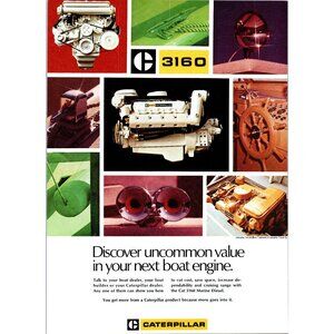 1971 Caterpillar Cat 3160 Diesel Engine Vintage Print Ad Ship's Wheel Wall Art